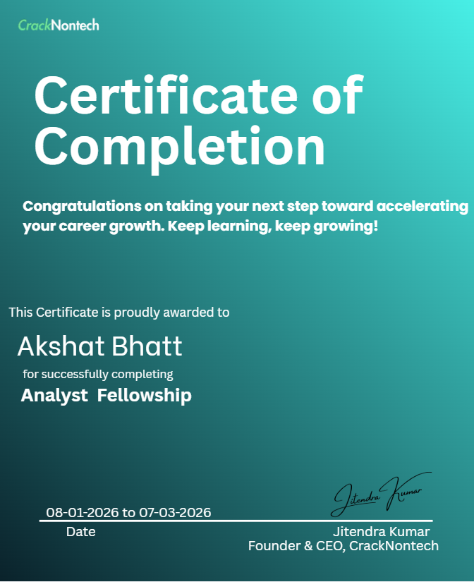 CrackNonTech Certificate of Completion